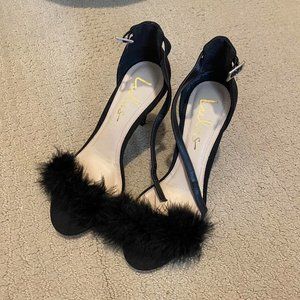 lulus black marabou detail heels